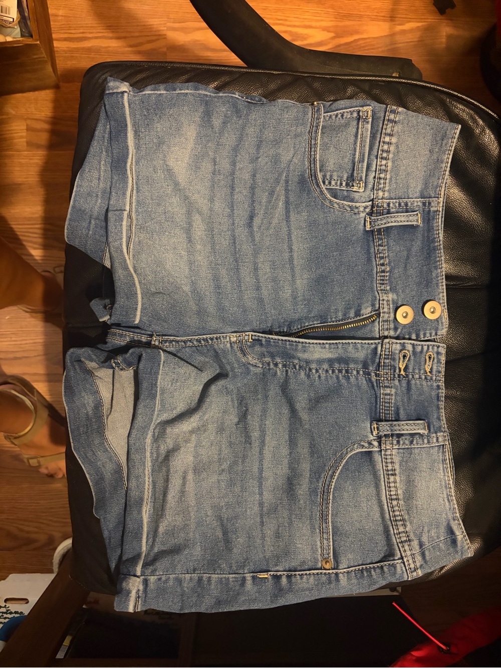 No Boundaries Light Blue Denim Skort with Exposed Zipper